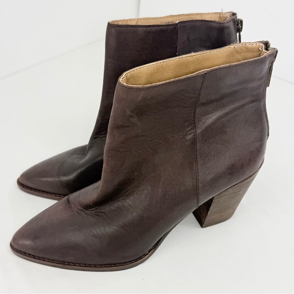 Lucky Brand ADALAN Brown Leather Pointed Toe Heeled Back Zip Ankle Boot